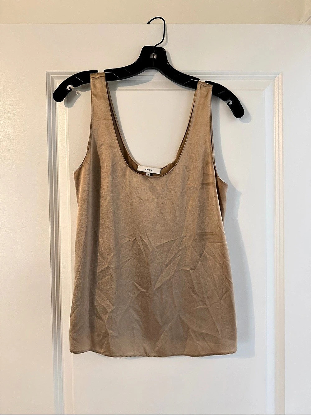 Vince. Classic Stretch-Silk Bias Tank. Brown Medium